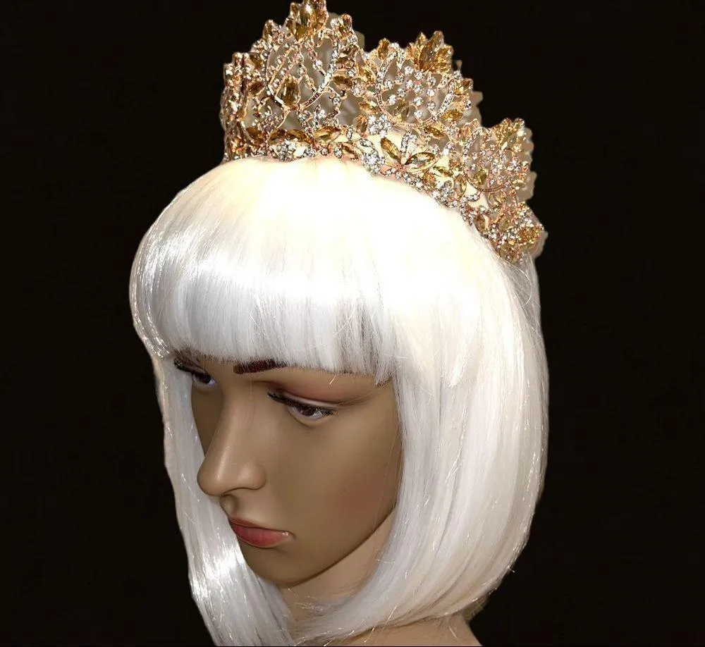 Crystal and topaz tiara! Gold tiara with crystal and topaz stone design! - Image 4