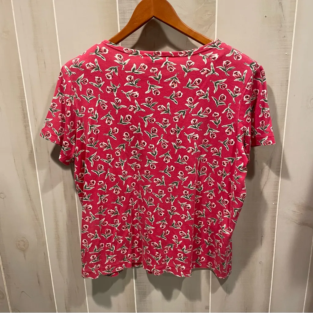Cute vintage 80s oversized pinky red roses top cotton blend floral pop Pink Size L - Image 9