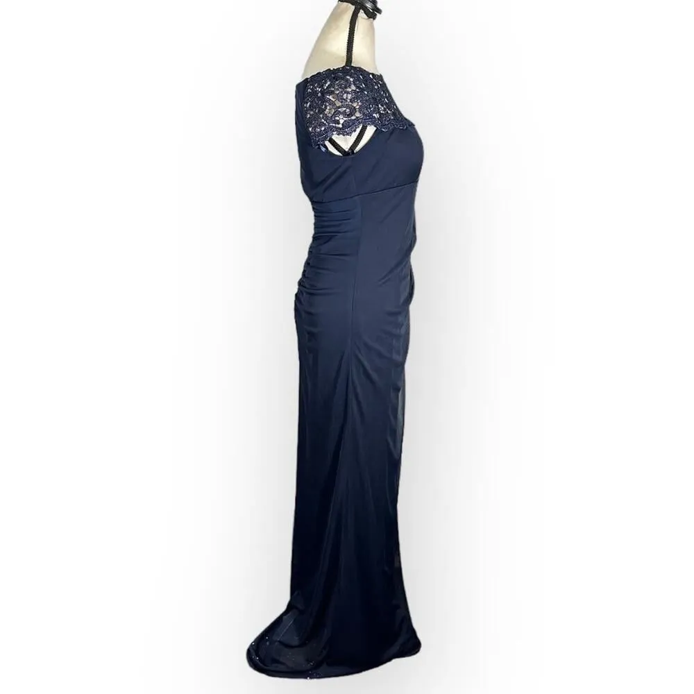 X by XSCAPE Embellished-Neck Gown Women's 4 Navy Blue Maxi Cap Sleeve NWT - Image 6