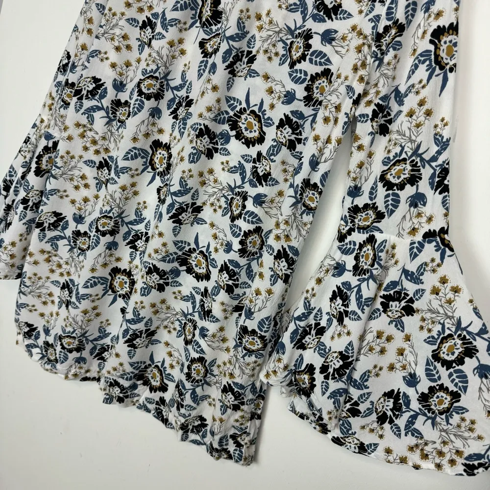 Free People Floral Boho Printed Tunic Mini Dress Sz XS Magic Mystery Bell Sleeve - Image 15