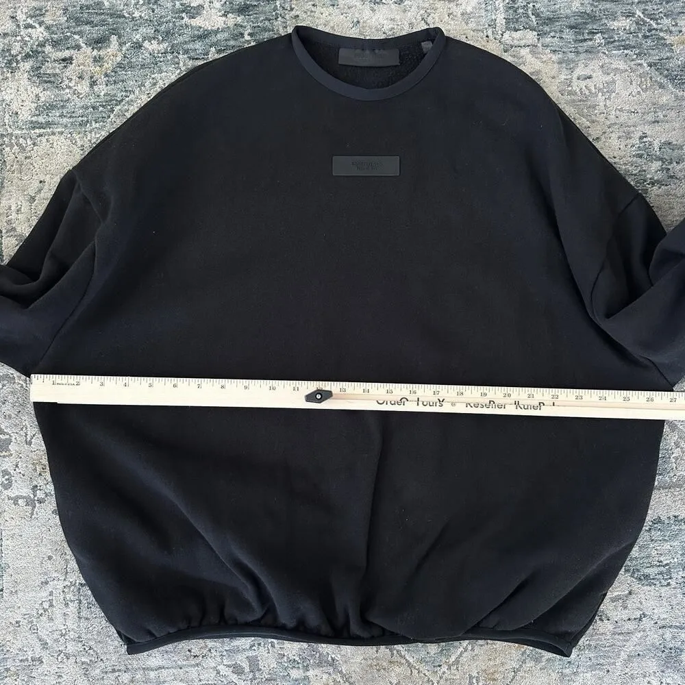 Fear of God Essentials Sweatshirt Mens Medium Black Crew Logo Patch Oversized - Image 7