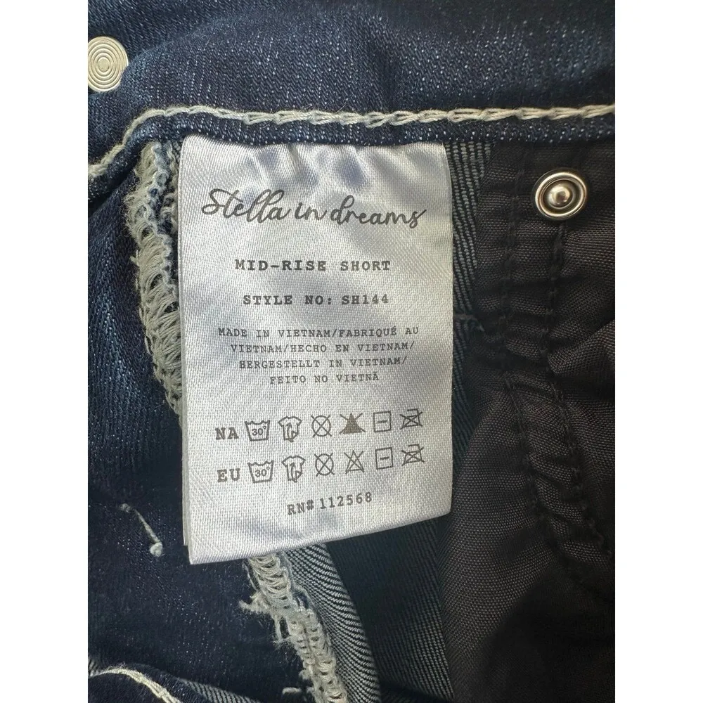 Stella In Dreams Juniors Embellished Dark Wash Factory Faded Denim Shorts 5/27 Blue Size undefined - Image 5