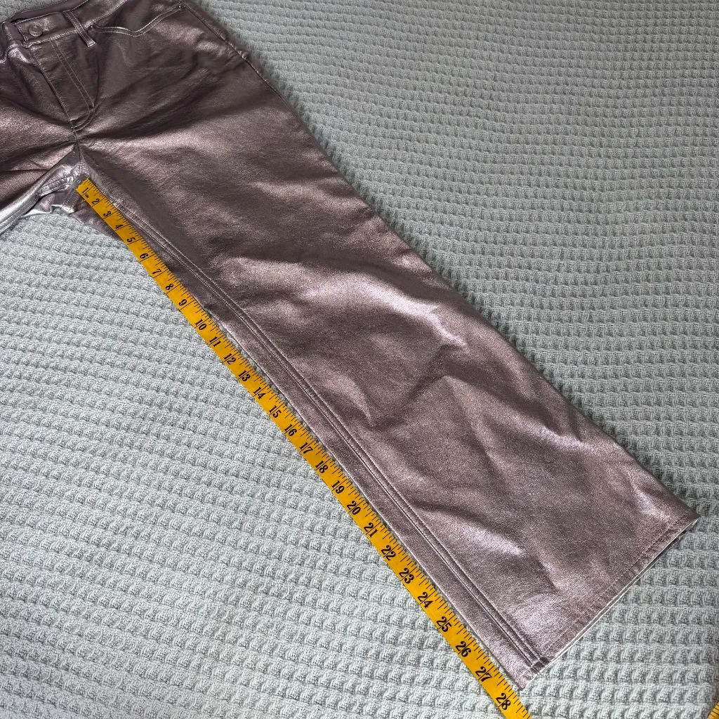 J.Crew Metallic Faux Leather Pants Womens 28P Petite Silver Rave Party BV199 - Image 8