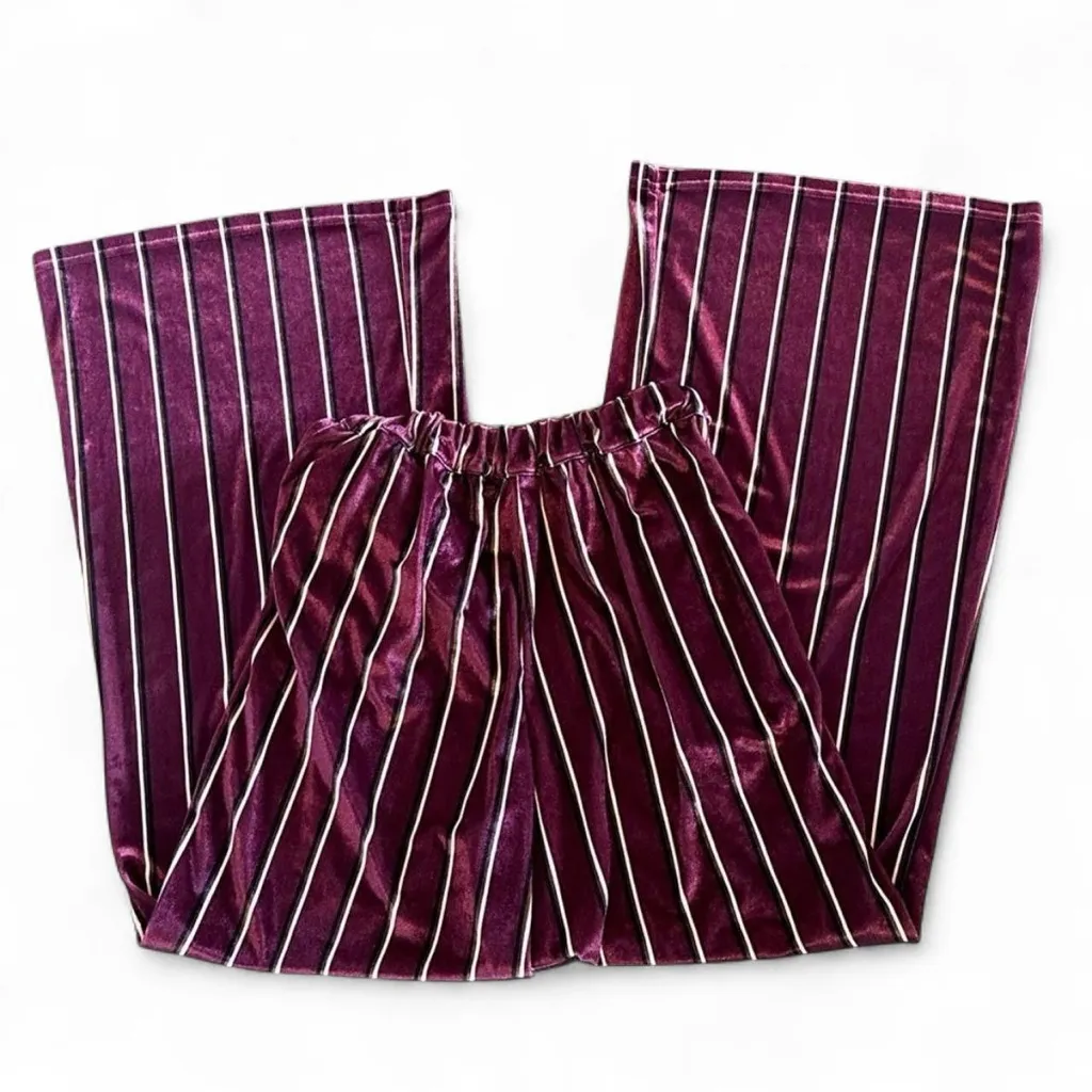 Umgee‎ Burgundy Striped Velour Wide Leg Pants Size Small - Image 2