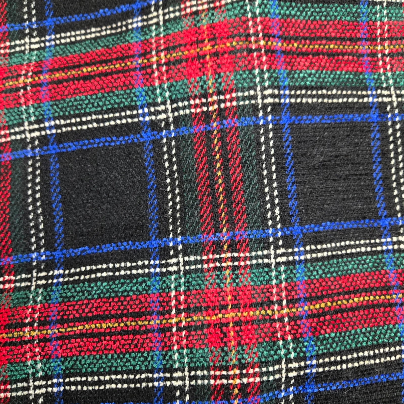 Vintage 90s Black Red Tartan Plaid Wool Blend Velvet Trim V-Neck Blazer Size 4 - Image 10