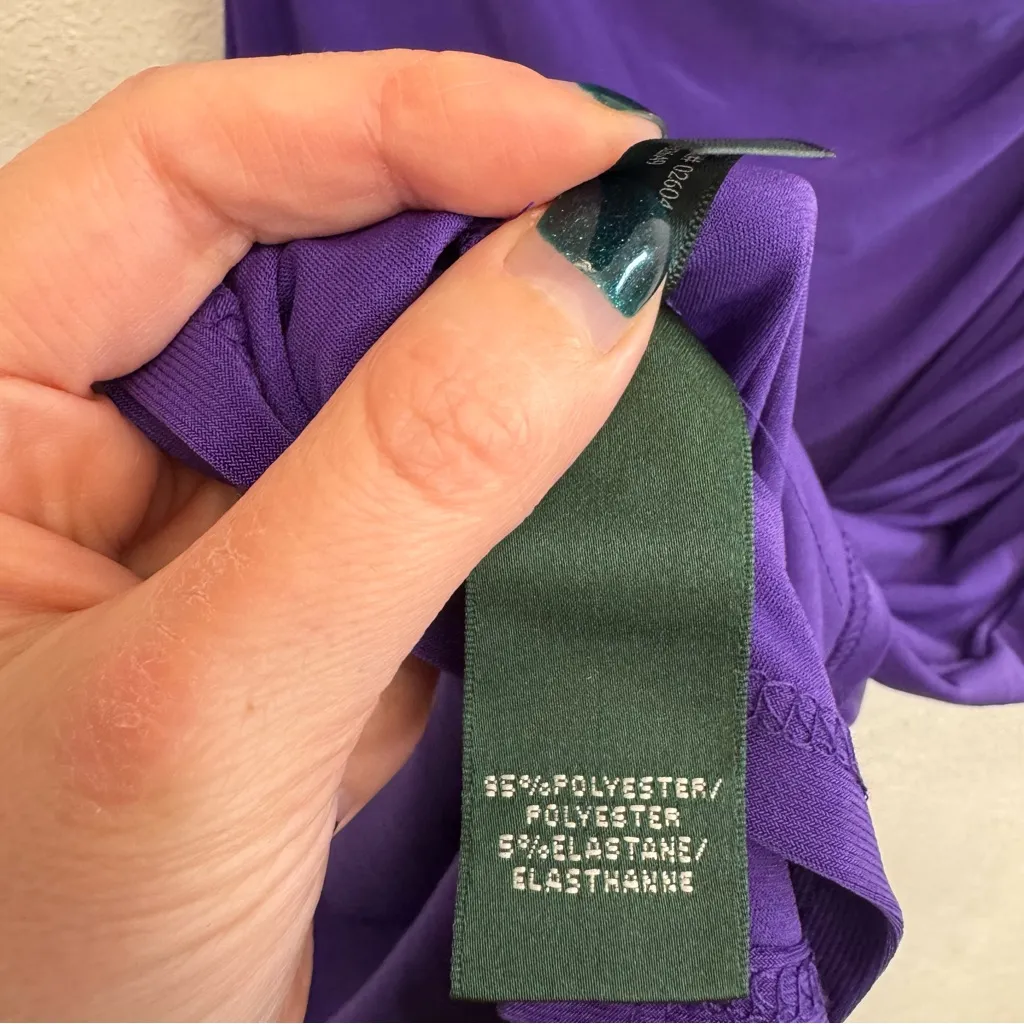 Lauren Ralph Lauren Royal Purple Ruched V-neck Dress Size 2 - Image 8