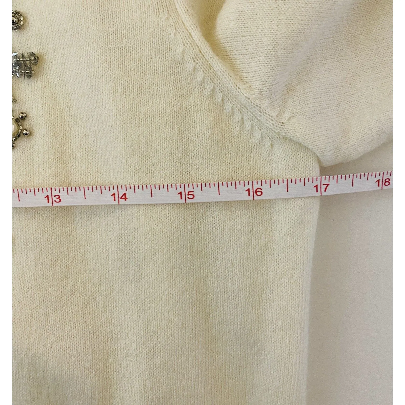 Talbots Cream Lambswool Blend Silver Beaded Bejeweled Cardigan Sweater Sz SP - Image 4