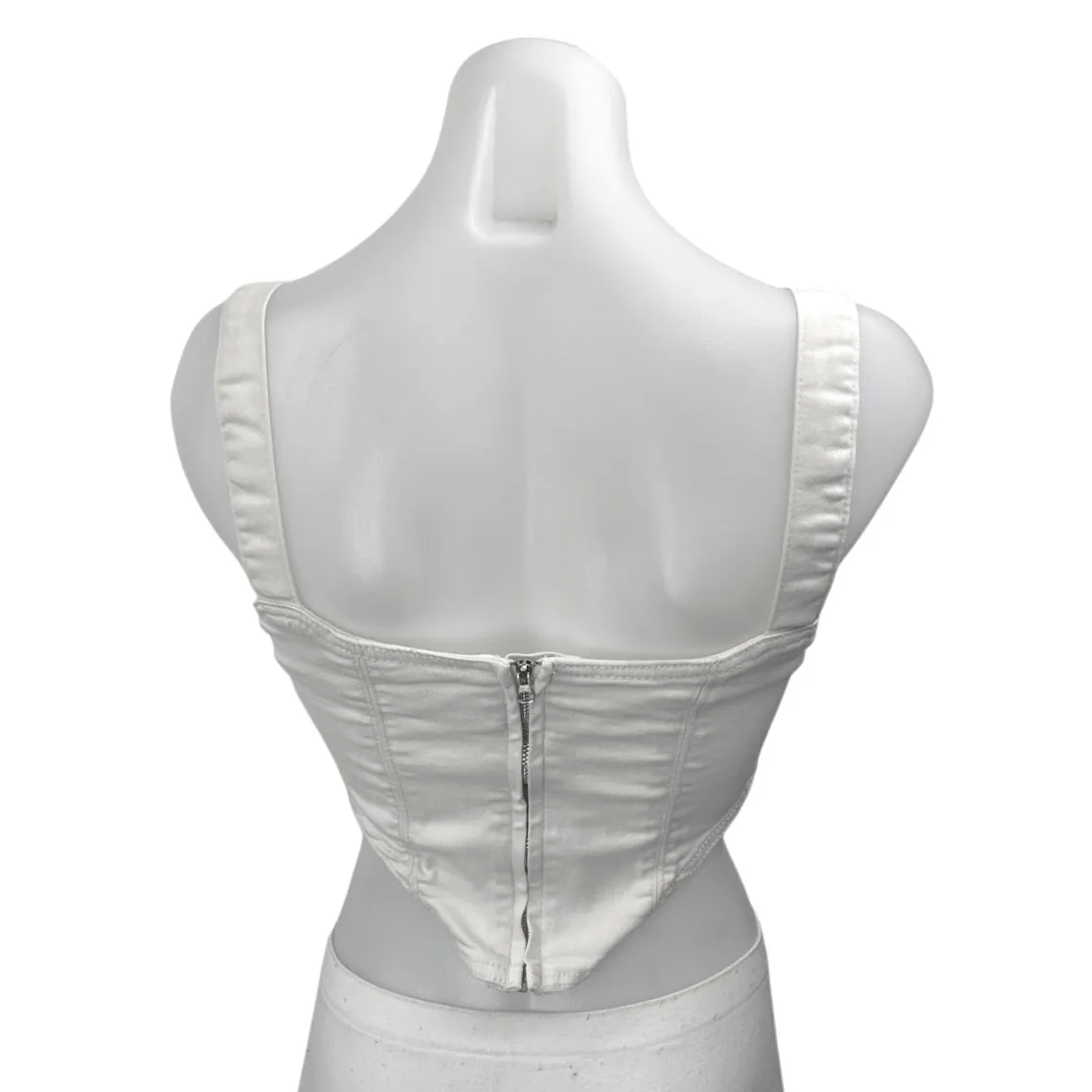 Zara White Denim Sleeveless Zip Crop Bandeau Bustier Corset Vest Tank Top Size S - Image 2