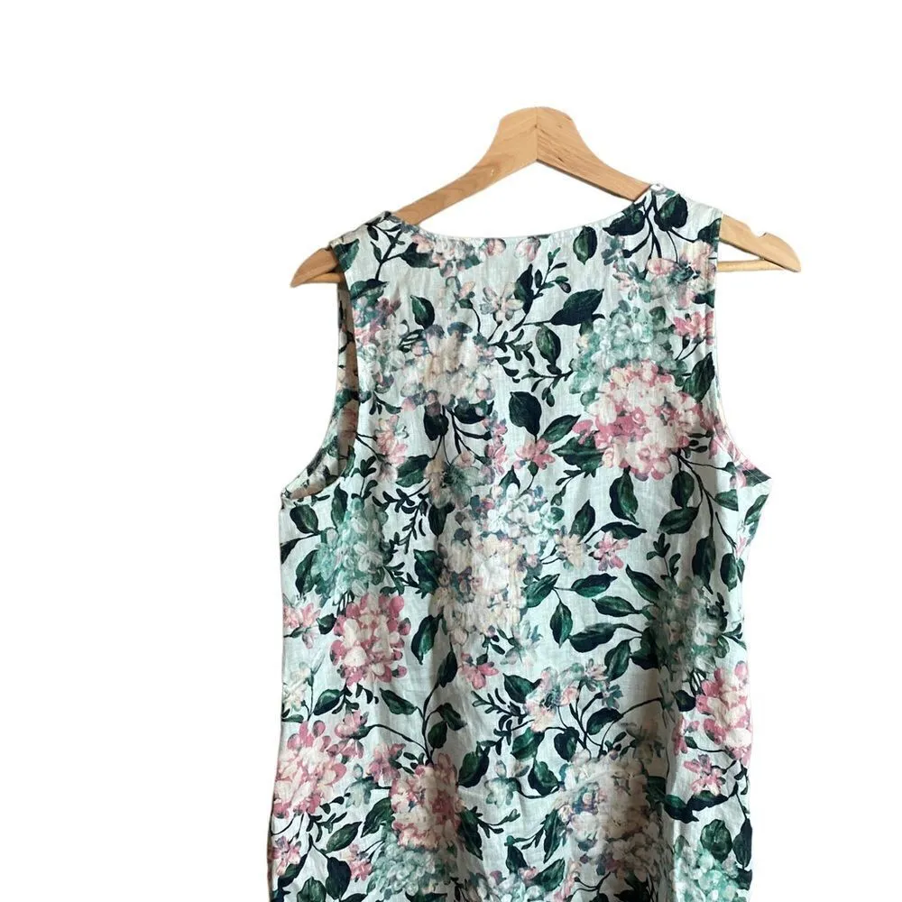J. Jill Love Linen Light Sea Glass Vintage Hydrangea Sleeveless Dress White Size M - Image 2