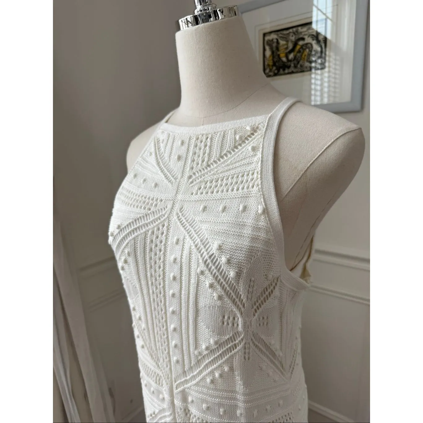 NWT 525 Fauxchet Crochet Midi Dress Ivory Evereve $178 S - Image 4