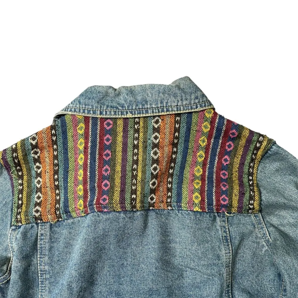 Boho Embroidered Denim Jacket All About Eve Vintage Rare XS / 0 Cropped Wester Blue - Image 2