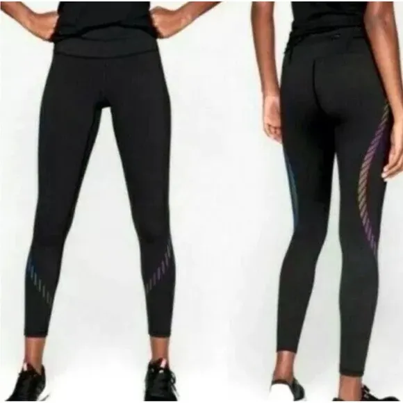 Athleta Womens Size S Spectrum Sonar 7/8 Tight Leggings Black Reflective Stripes - Image 2