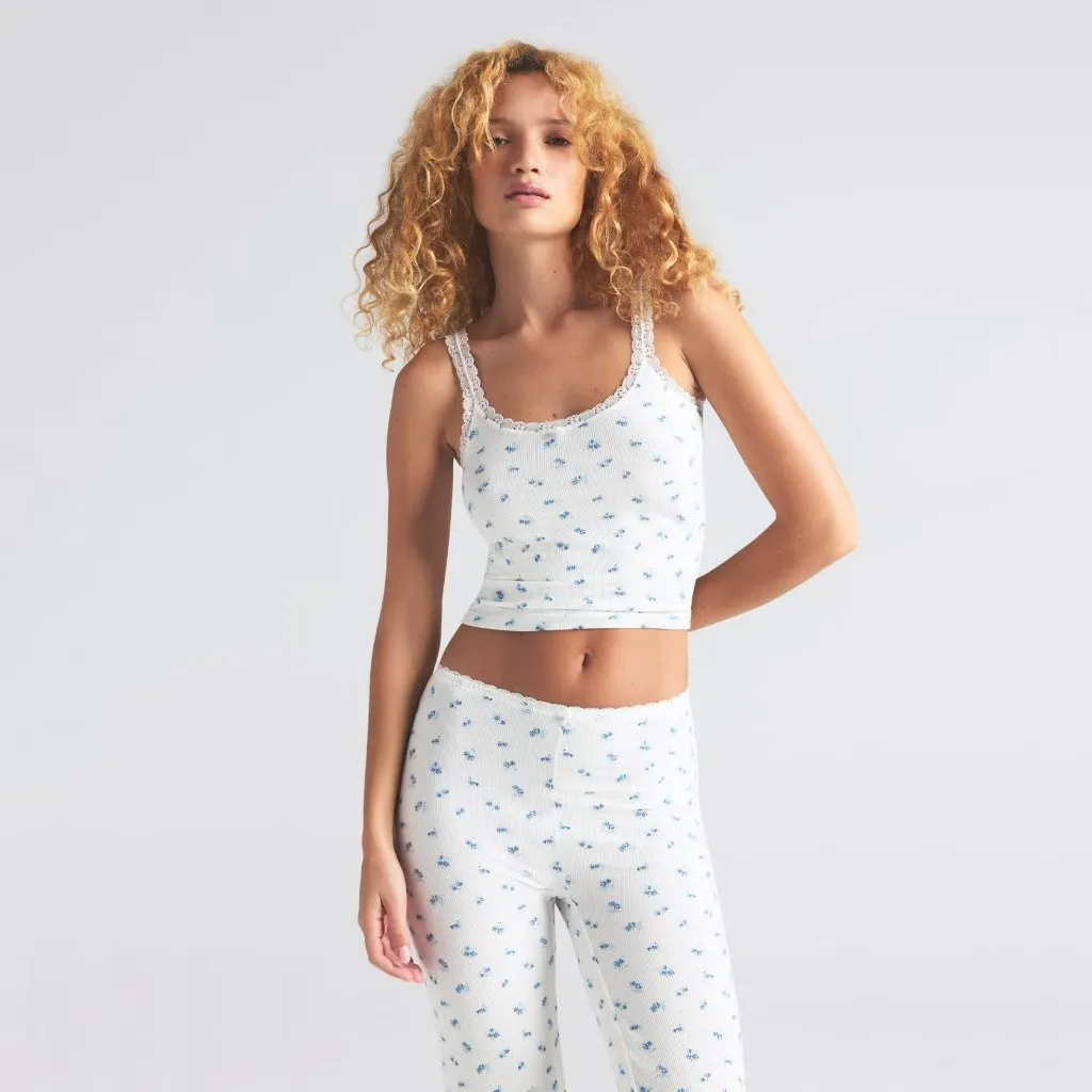 Skims Soft Lounge Lace Cami in Blue Garden Print, Size X-Small - Image 2