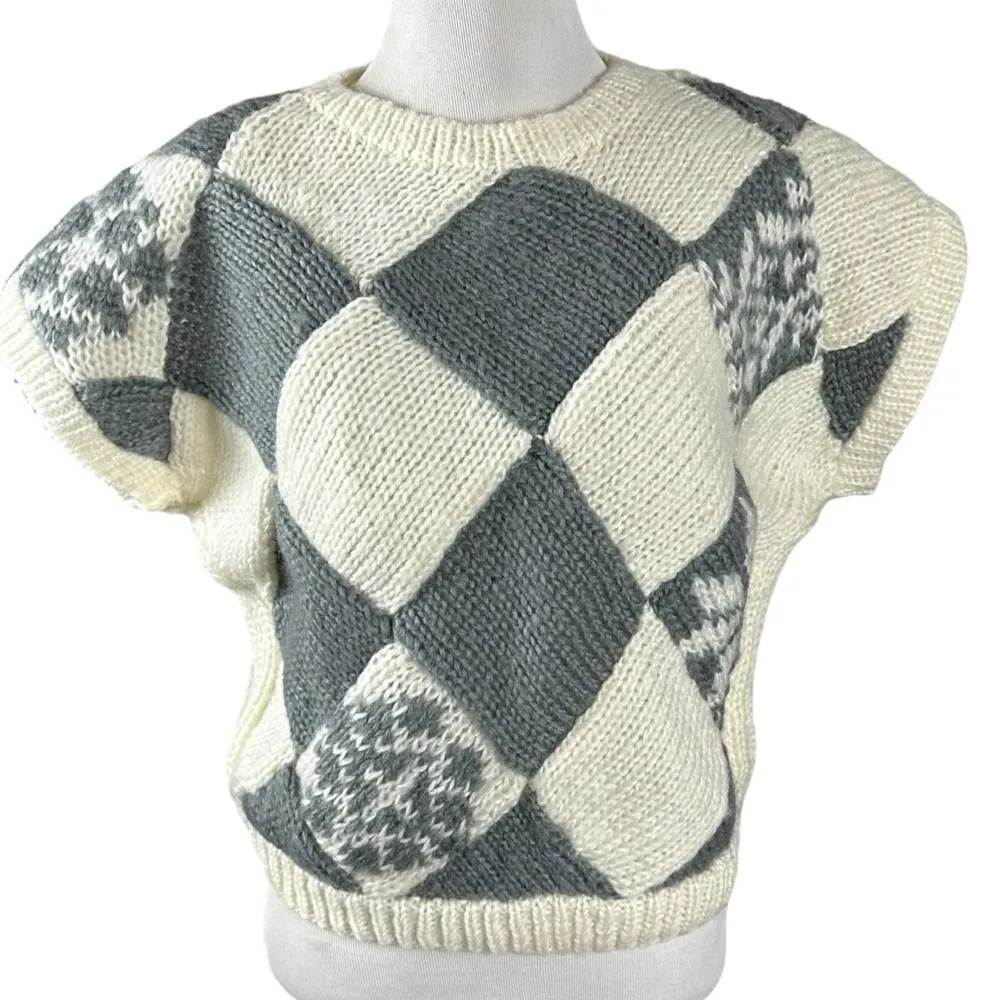 Vintage Jack Winter Argyle Diamond Patchwork Chunky Hand Knit Sweater Size Large - Image 2