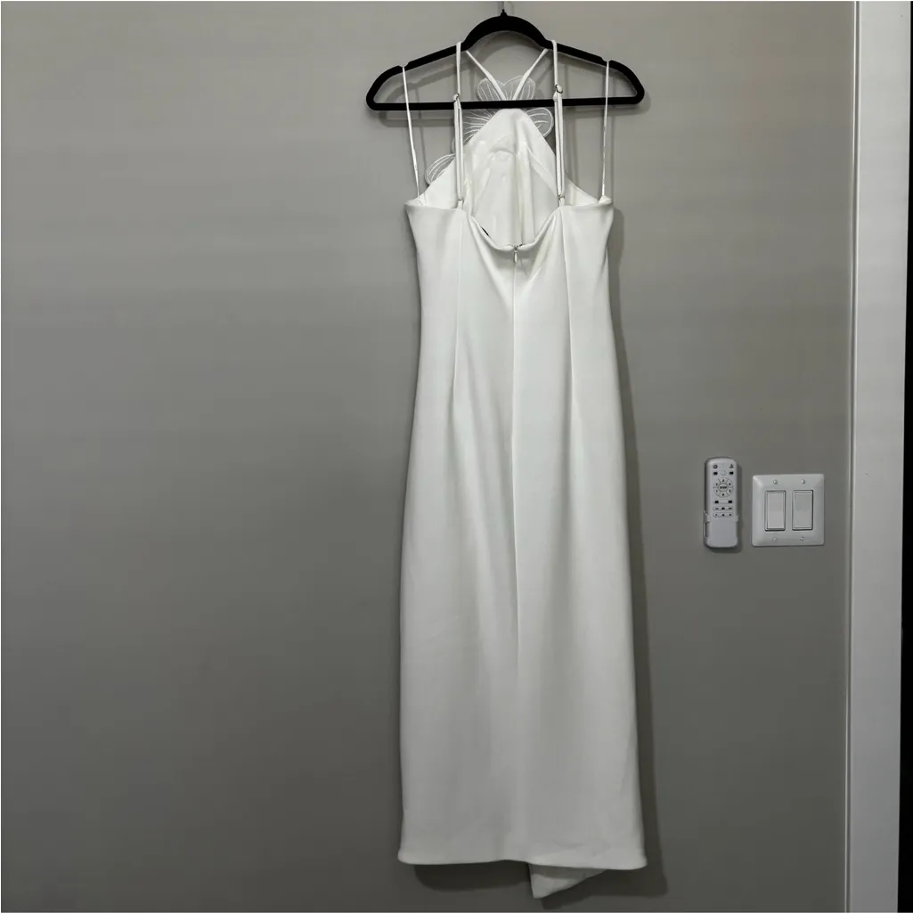 Elliatt Janelle White Floral Applique Halter Neck Midi Dress Size XL Pearl Slit - Image 9