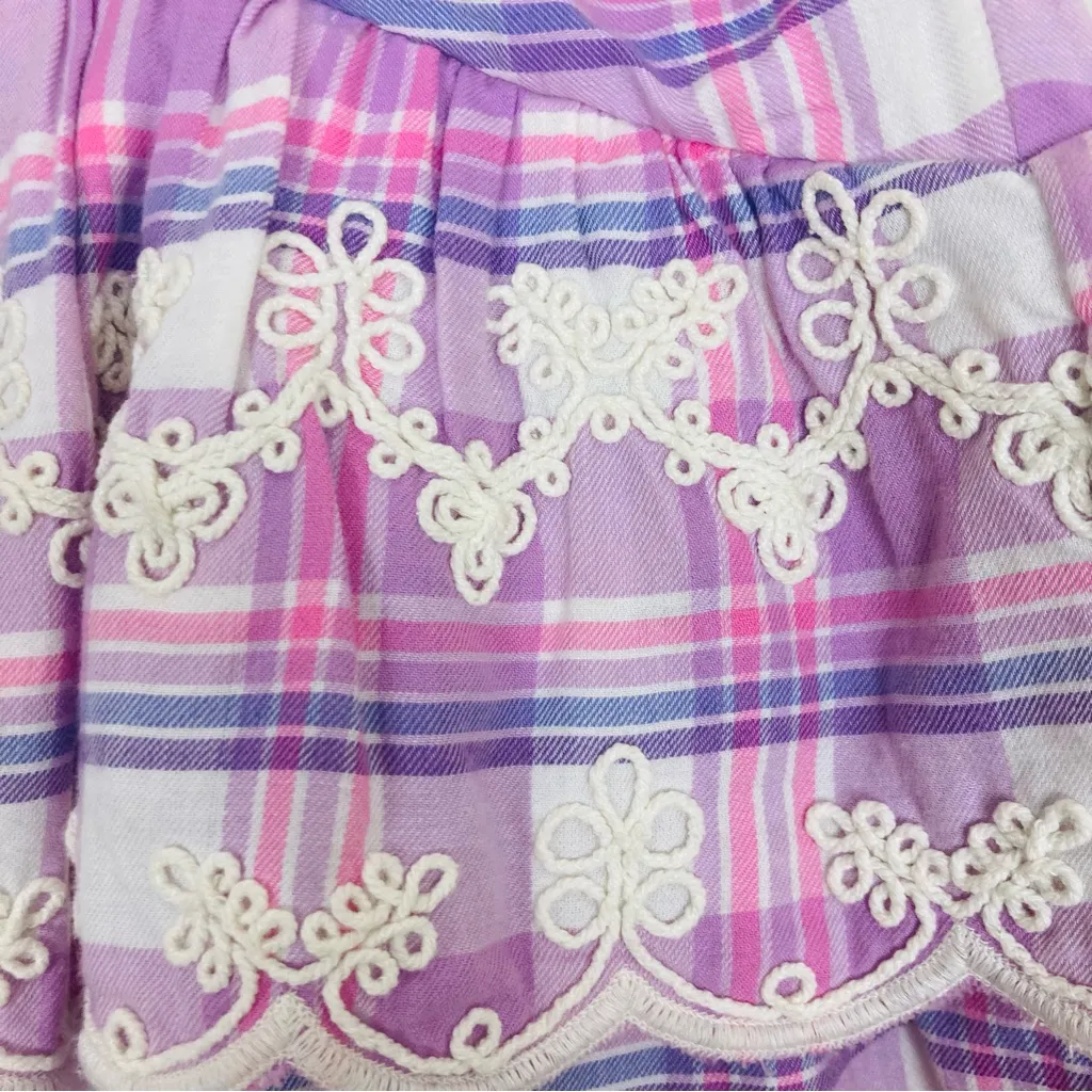 LoveShackFancy “Como” lilac shouters plaid ruffled mini skirt w/ swirling lace.4 - Image 4