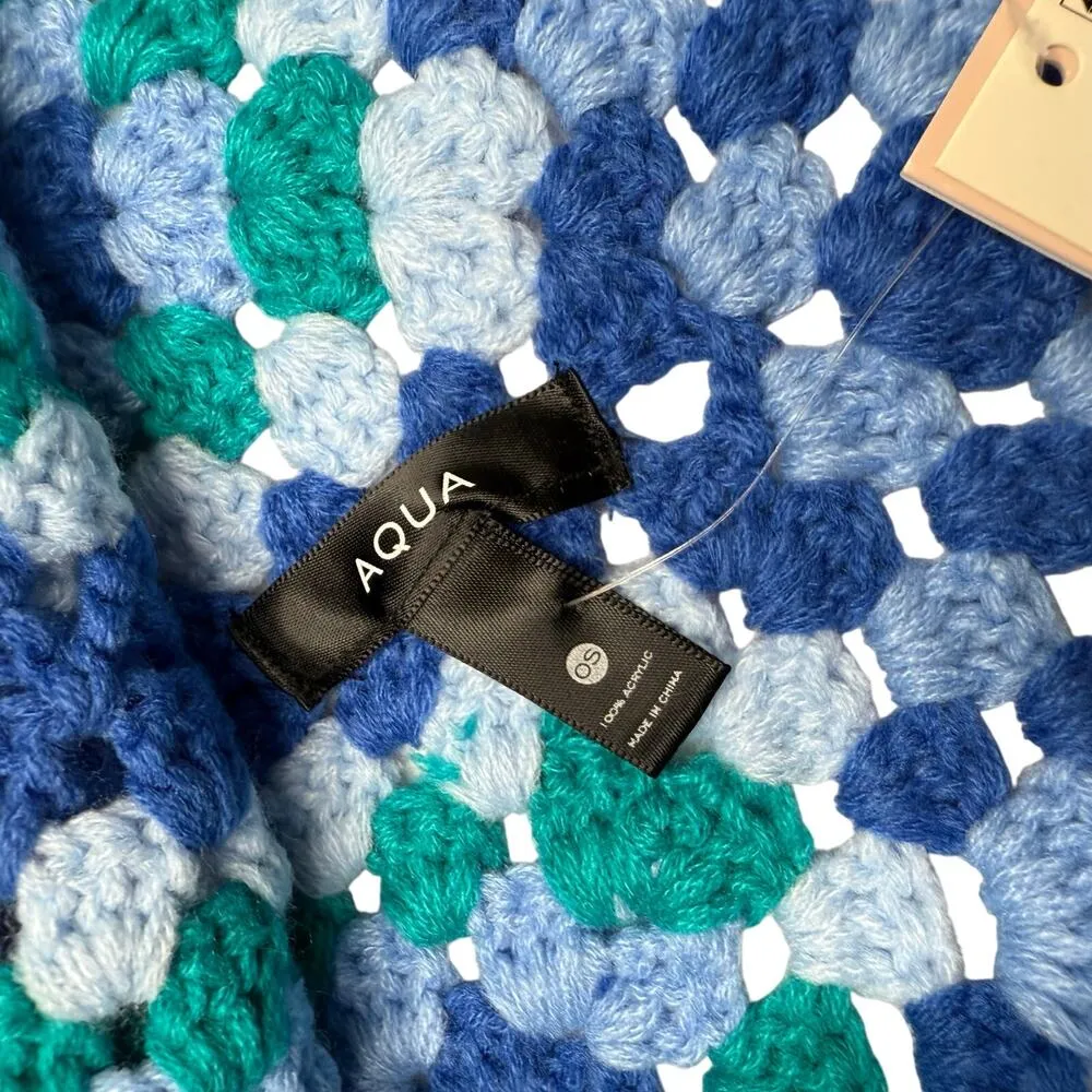 Aqua Acrylic Granny Square Crochet Bucket Beanie Hat Blue Green Cozy Festival - Image 5