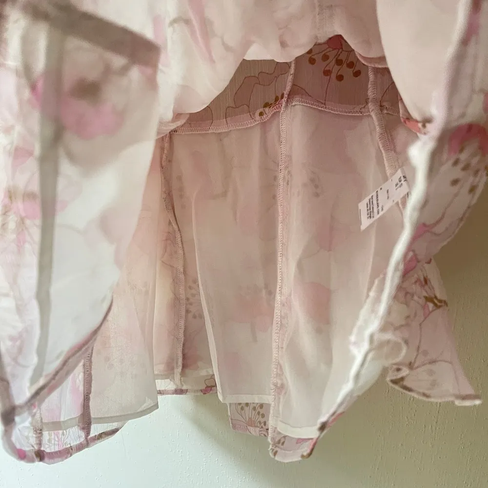 River Island  Top Womens 6 Pink Floral Ruffle V-neck Feminine Romantic Dressy - Image 10