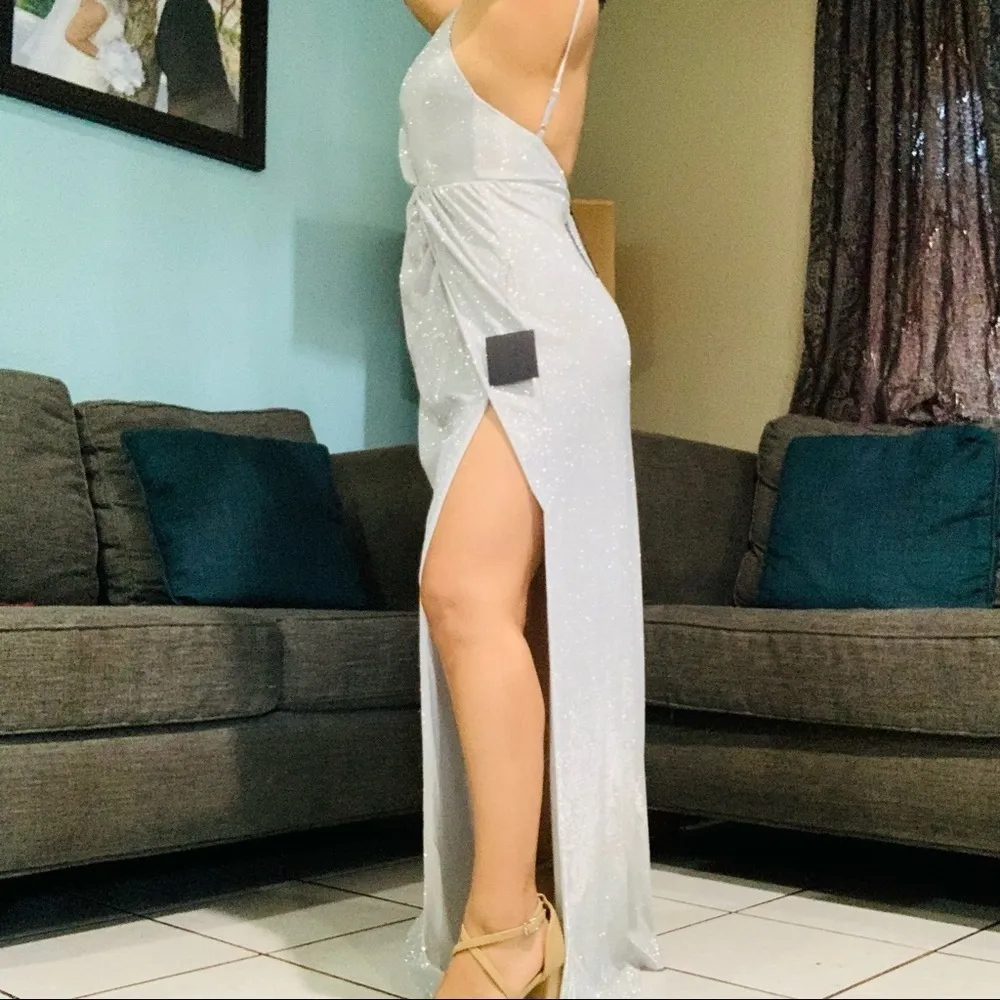 Lulus New Women Party Prom Grey Metallic Faux - Image 7