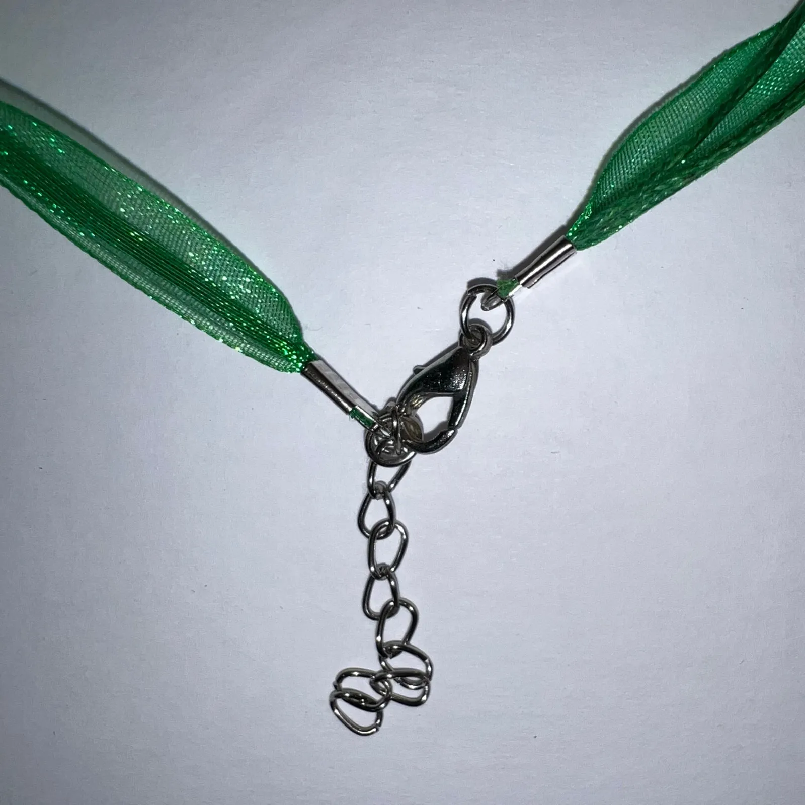 Murano Glass Heart Pendant Necklace Clear Green Pink Gold Hand Painted Flower - Image 7