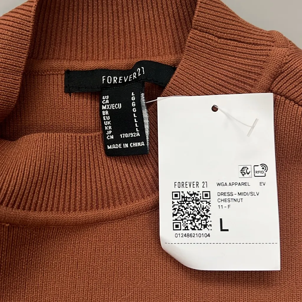 Forever21 Mockneck Bodycon Midi Sweater Dress Chestnut Size Large NWT - Image 4