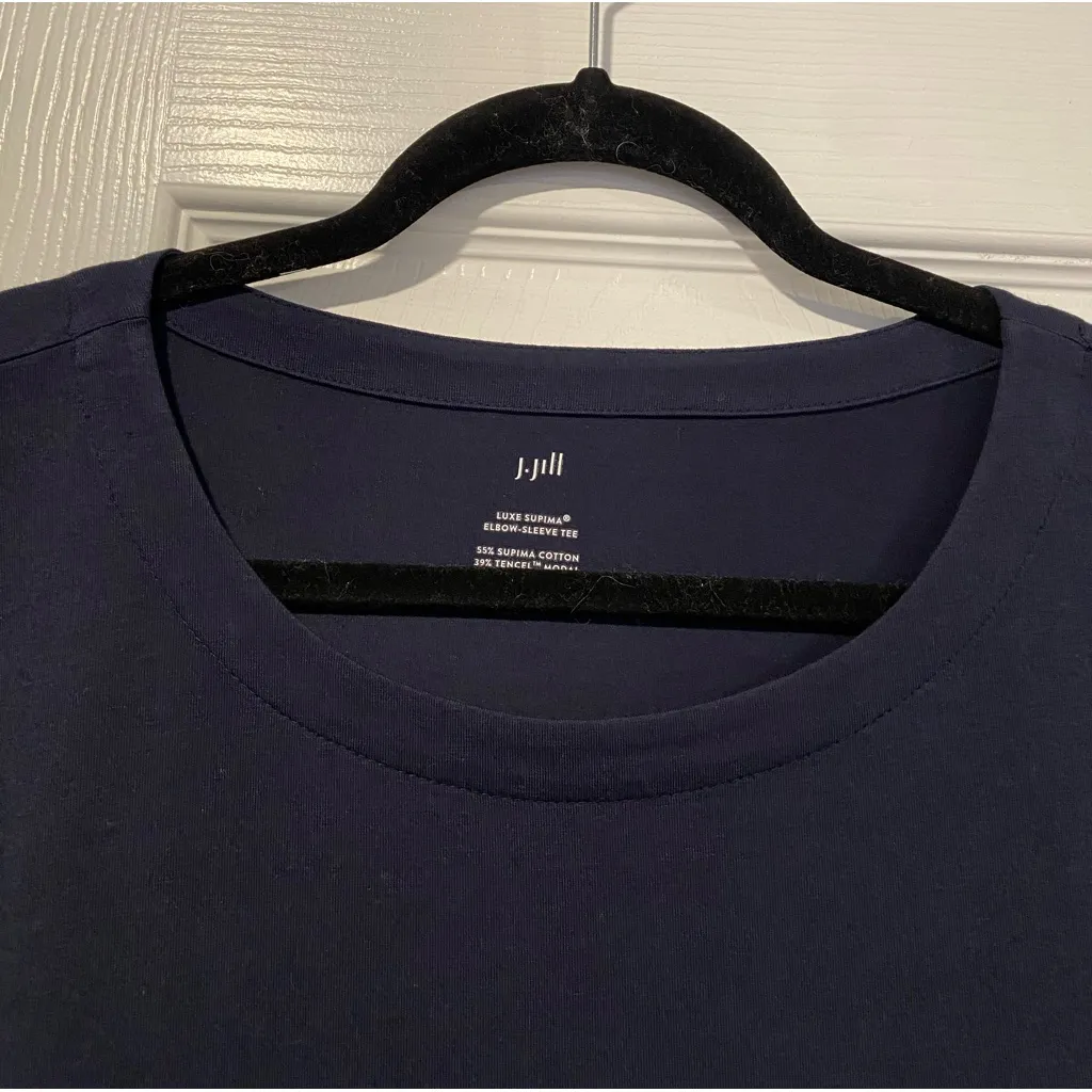 NWT J. Jill Size S Navy Blue Luxe Supima Cotton Elbow Sleeve Tee Shirt Soft - Image 5