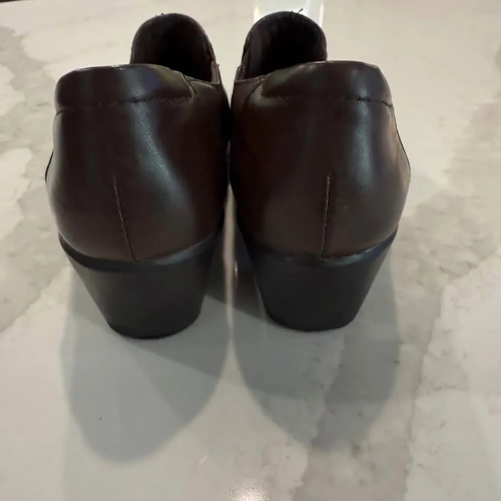 Michel M Pineapple Leather Slip On Wedge Clogs Women's 10M Brown Comfort Casual Size 10 - Image 3