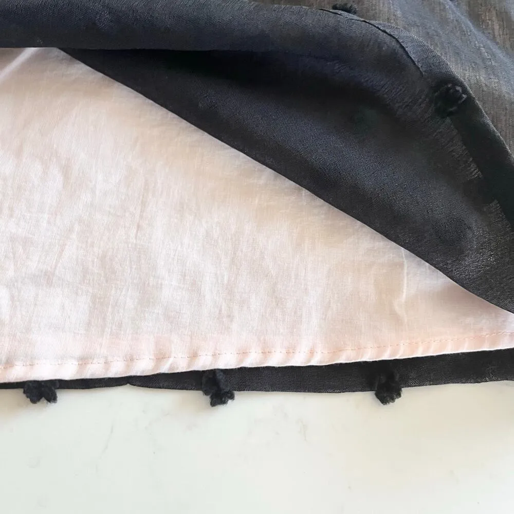 Manoush Black Tulle Polka Dot Long Sleeve Split Tie Neck Shift Maxi Dress sz 38 - Image 10