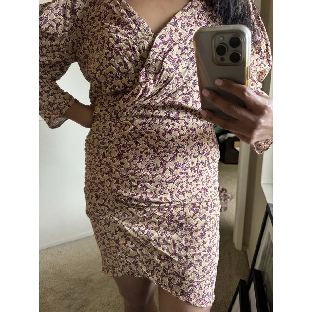 BA&SH Bash Crystal Ruched Floral Print Crepe Mini Dress Size M - Image 9