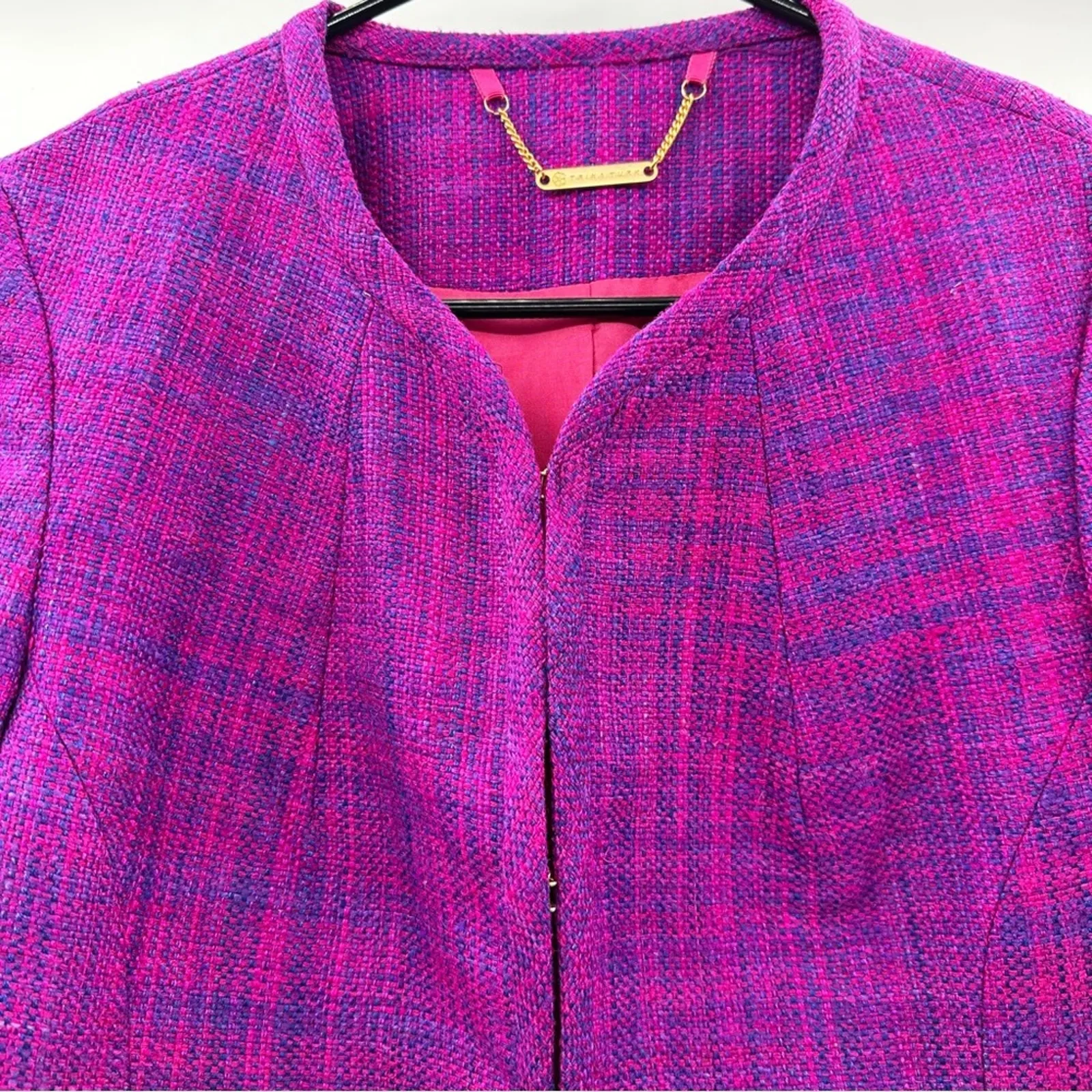 Trina Turk Silk Purple & Pink Tweed Half Sleeve Blazer Size 2‎ - Image 2