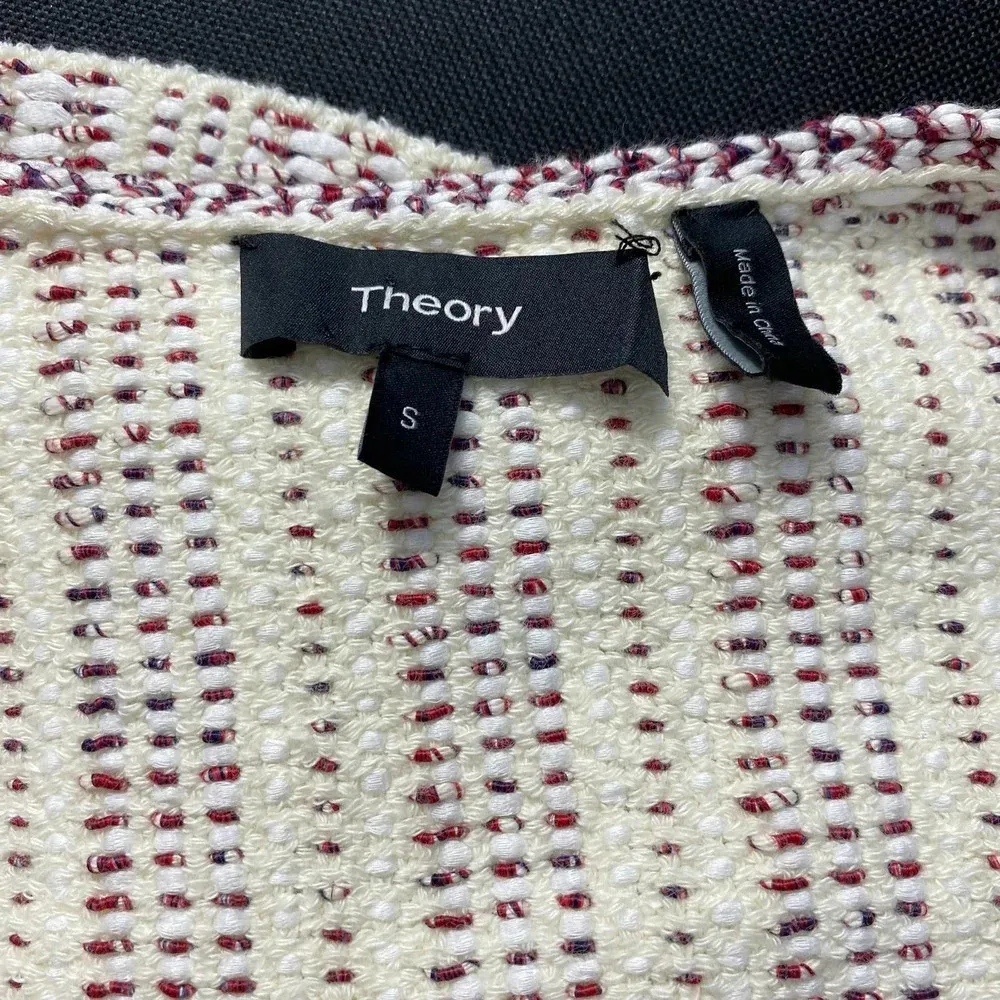 Theory Galinne Speckle Boucle Knit Fringe Sweater Jacket‎ Cream Red Size Small - Image 12