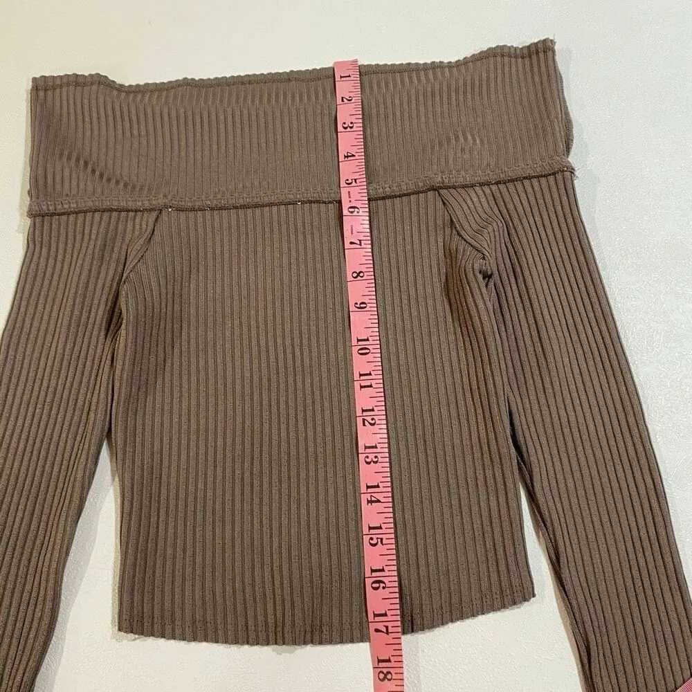 Wild Fable Ribbed Off Shoulder Top Brown XXS NWT Long Sleeve - Image 6