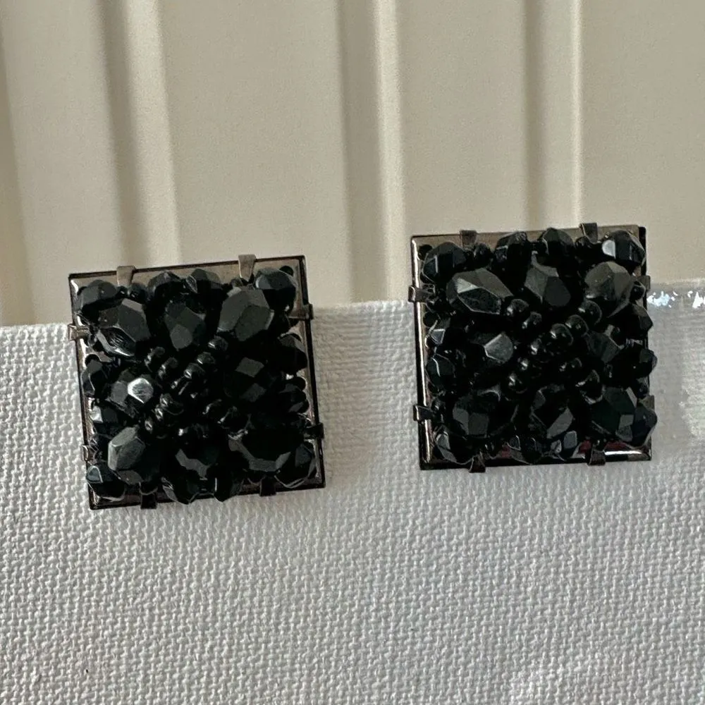 Liz Claiborne black square cluster beaded clip earrings - Image 9