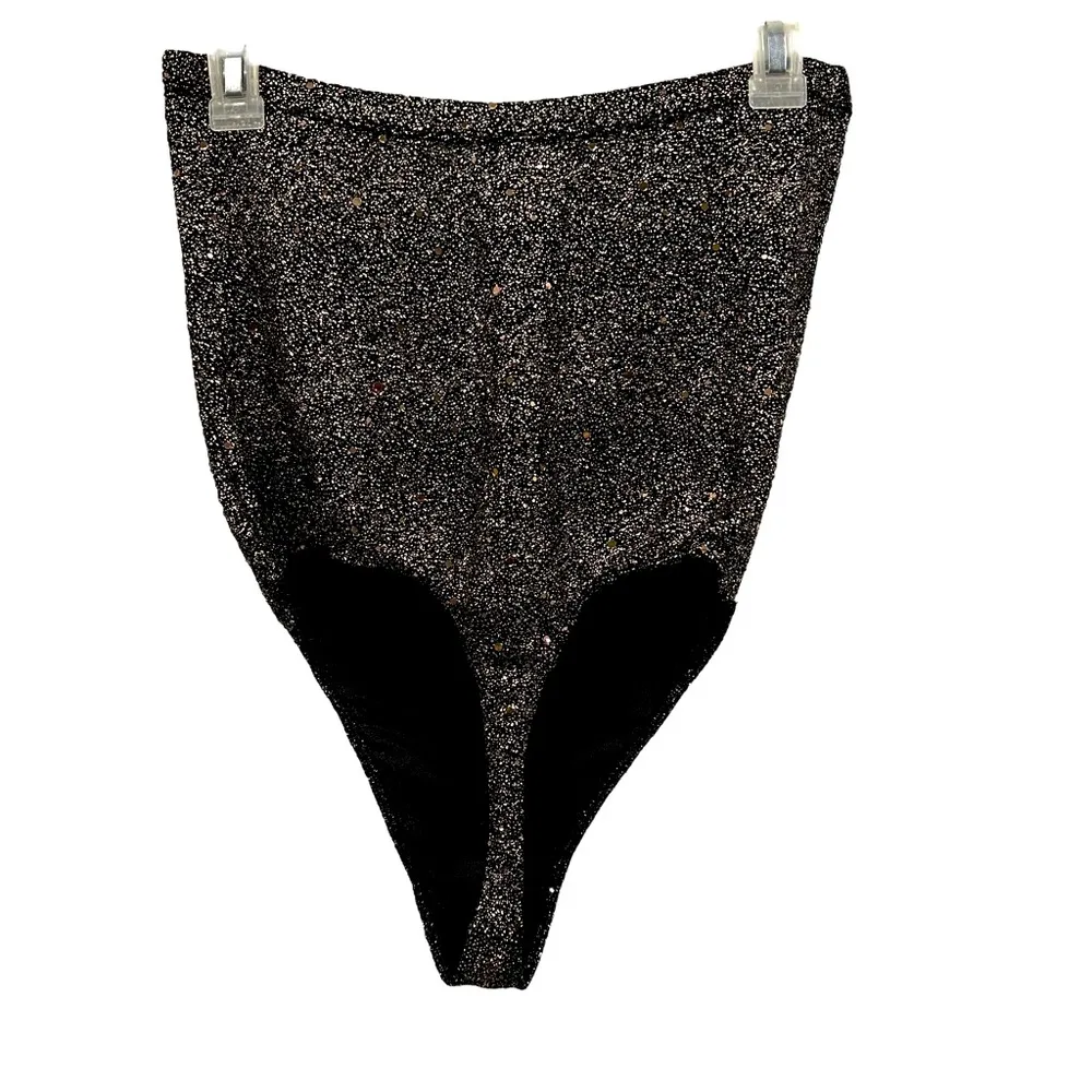 Forever 21  Strapless Bodysuit Top Sparkle Black Rose Gold Pull On Juniors XL - Image 3