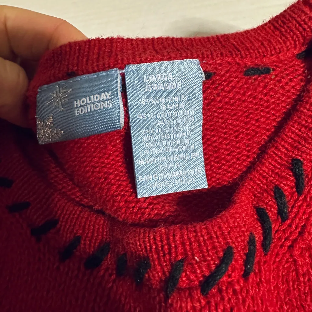 Vintage 90s Holiday Editions Christmas Whimsical Snowman Ugly Sweater Red Size L - Image 10