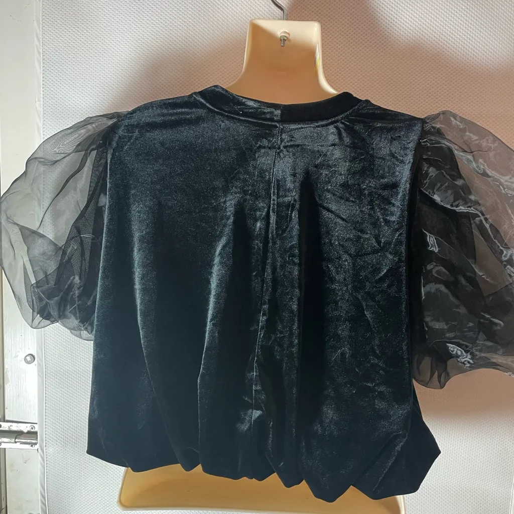 Maeve Black Sheer Puff Sleeve Blouse - Image 3