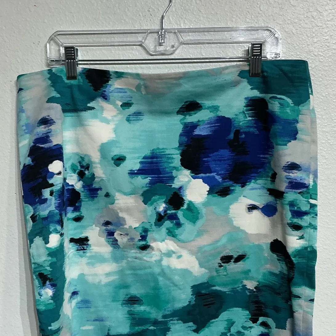 White House Black Market Blue Watercolor Floral Pencil Skirt Sz 12 - Image 4