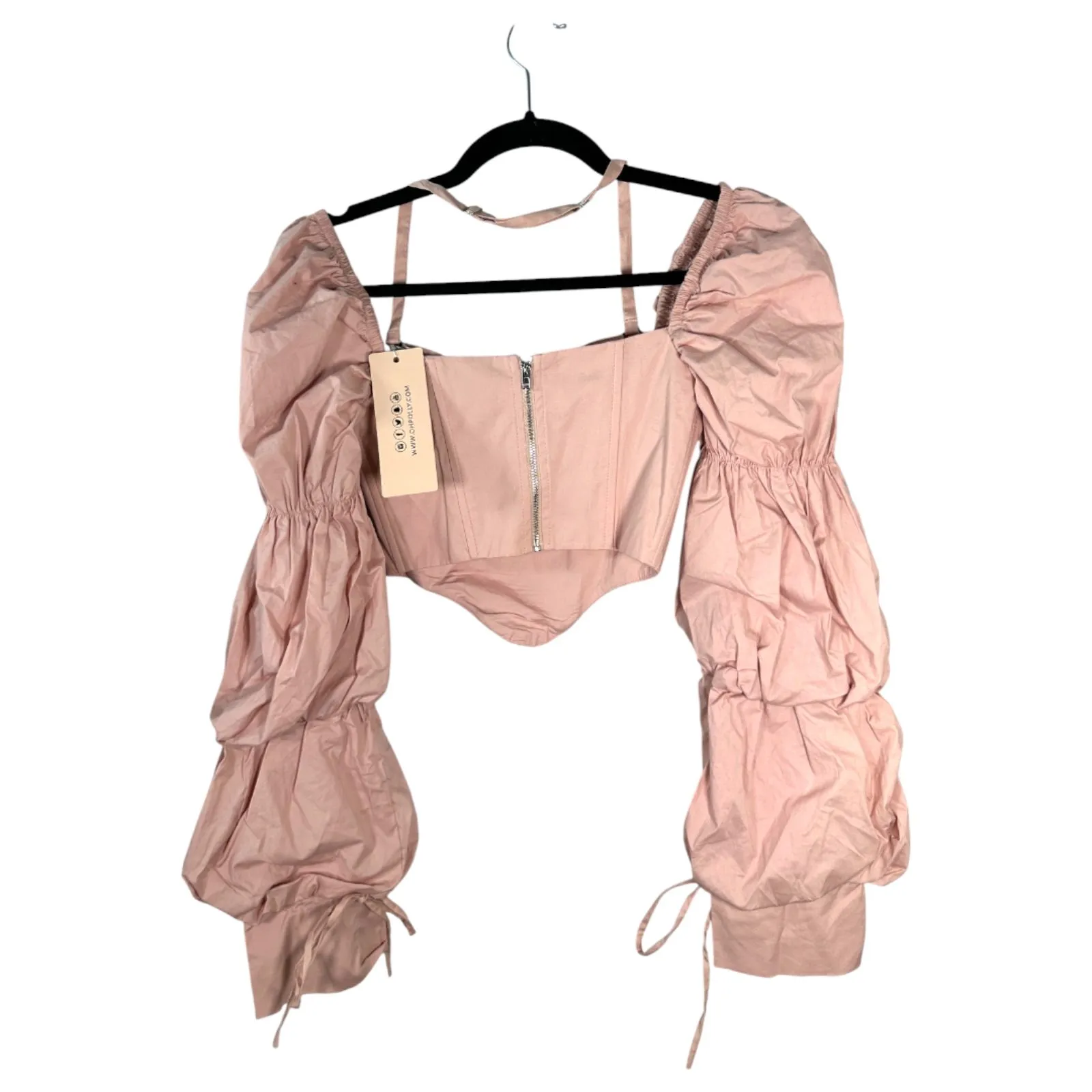 Oh Polly Blush Pink Bustier Corset Off Shoulder Long Sleeve Blouse Crop 2 NEW - Image 7