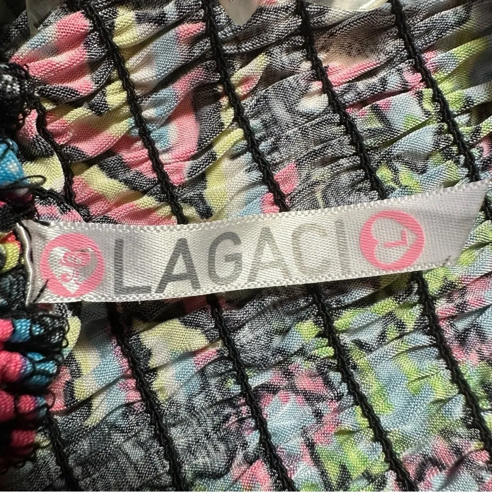 Retro 2010s Smocked Boho Geometric Abstract Mini Dress Beaded Necktie Large Pink - Image 9