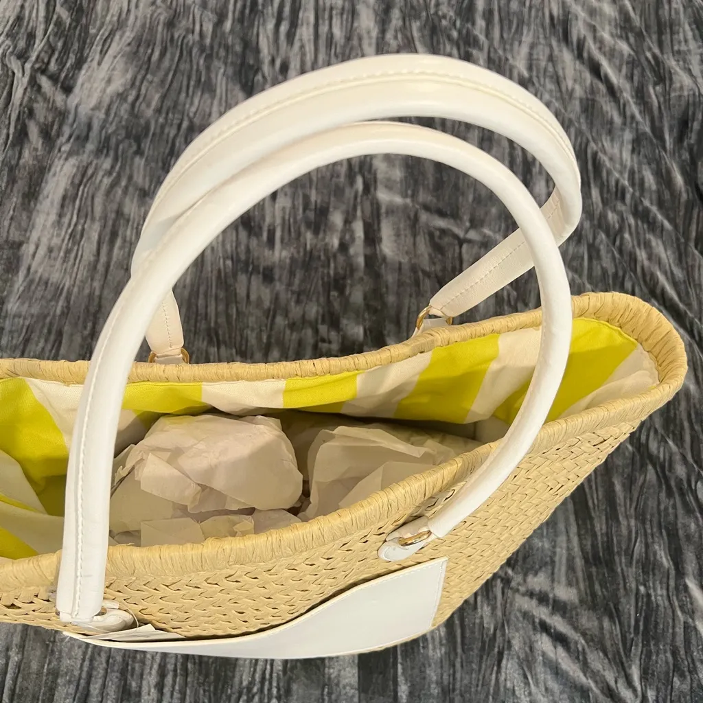 Elegant Straw Tote Bag with White Handles By On 34th Tan - Image 3