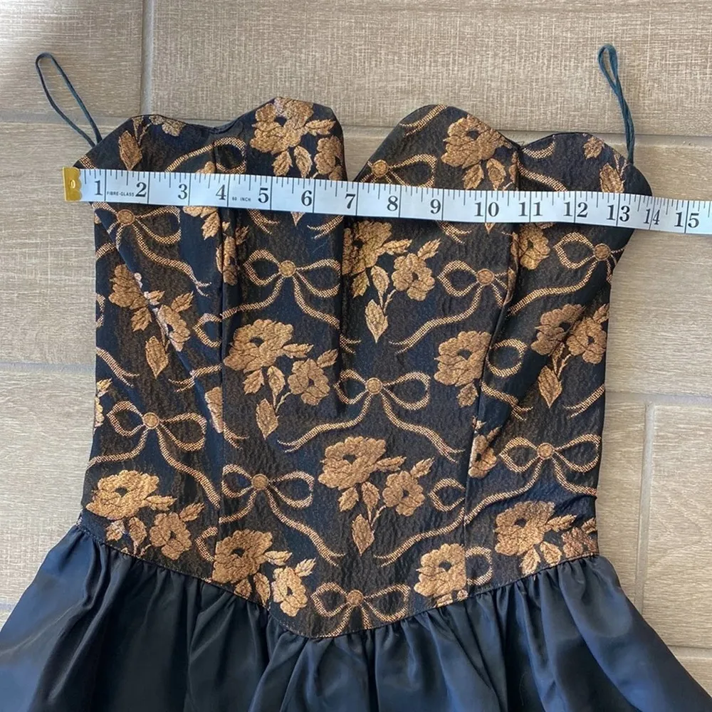 Gunne Sax Black Midi Dress with Floral Corset Style Top Size: S - Image 7