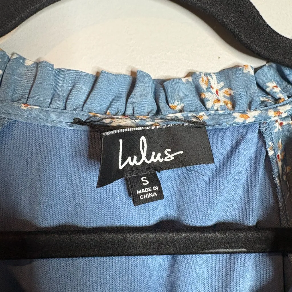 Lulu’s Romantic Type Slate Blue Floral Print Tiered Babydoll Dress - Image 4