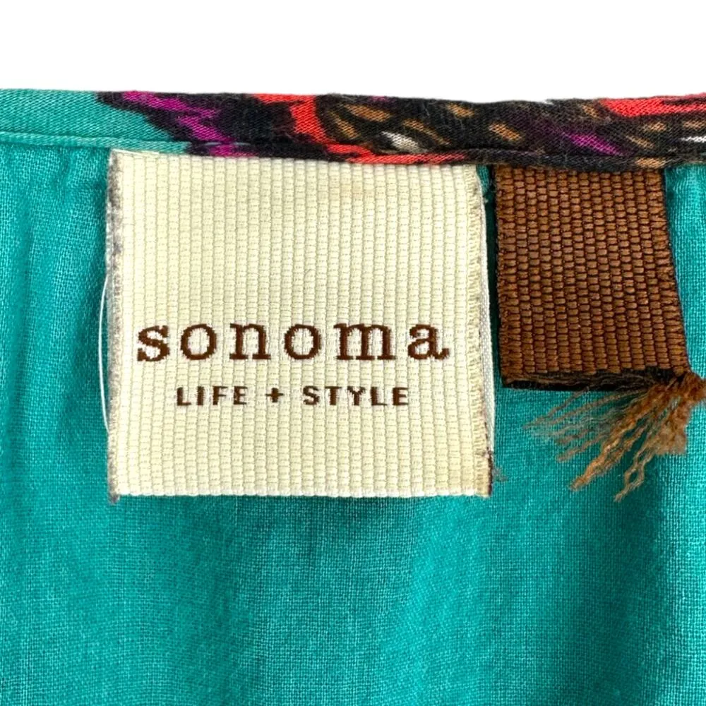 Sonoma | One Size | Teal Boho Paisley Print Short Sleeve Drawstring Waist Dress - Image 3