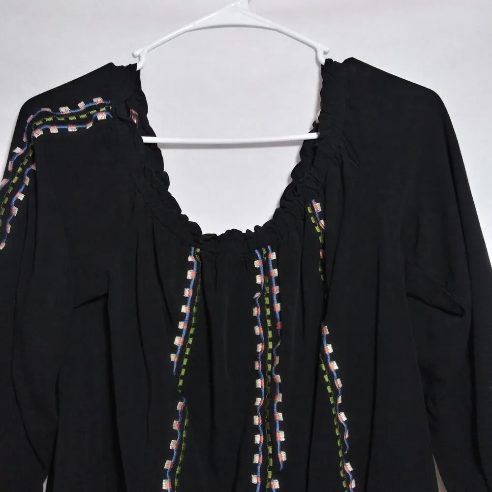 Flying Tomato Black Embroidered Off Shoulder 3/4 Sleeves Boho Short Dress Size L - Image 2