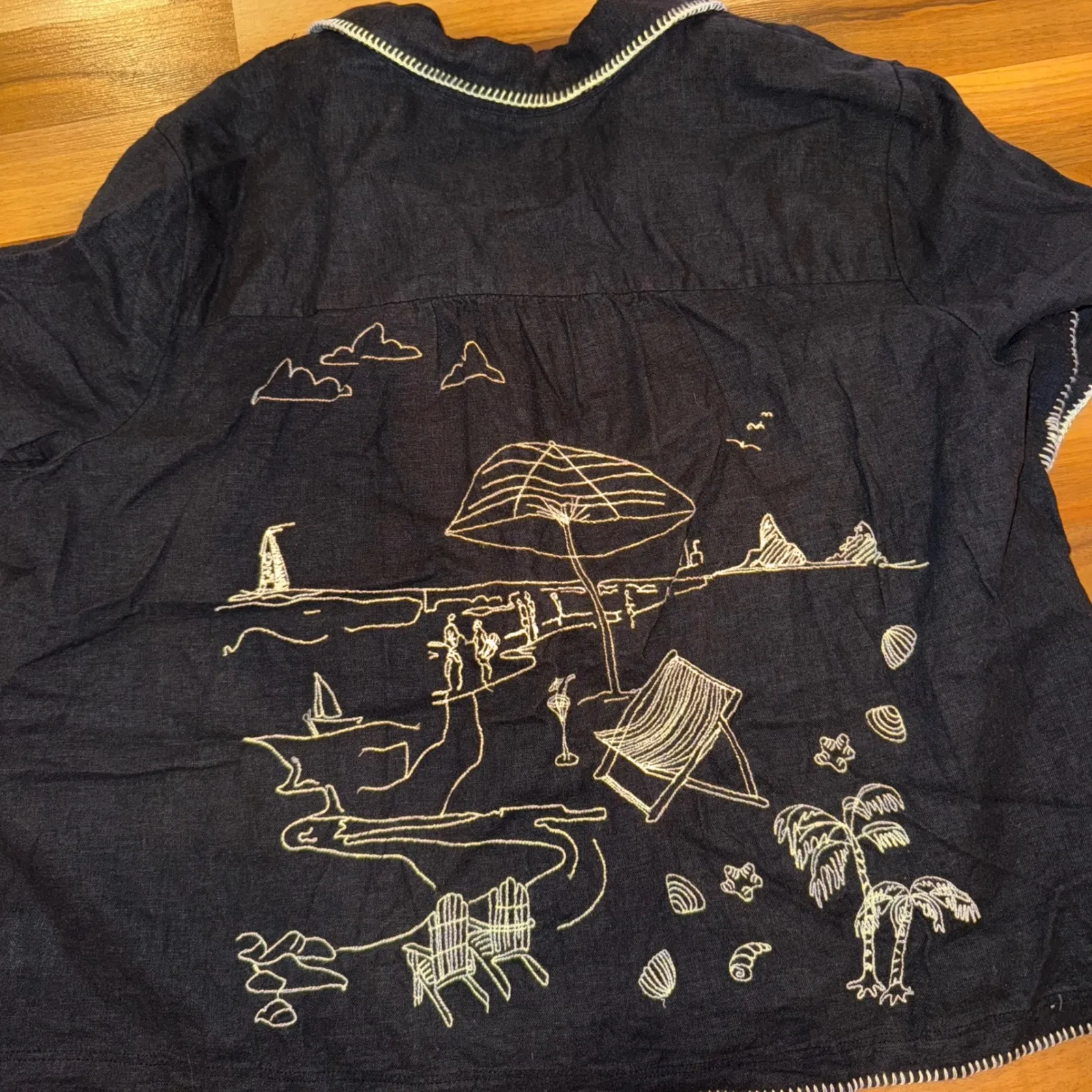 Lucky Brand Palm Tree Beach Embroidered sleep lounge Top Women's XL vacation - Image 7