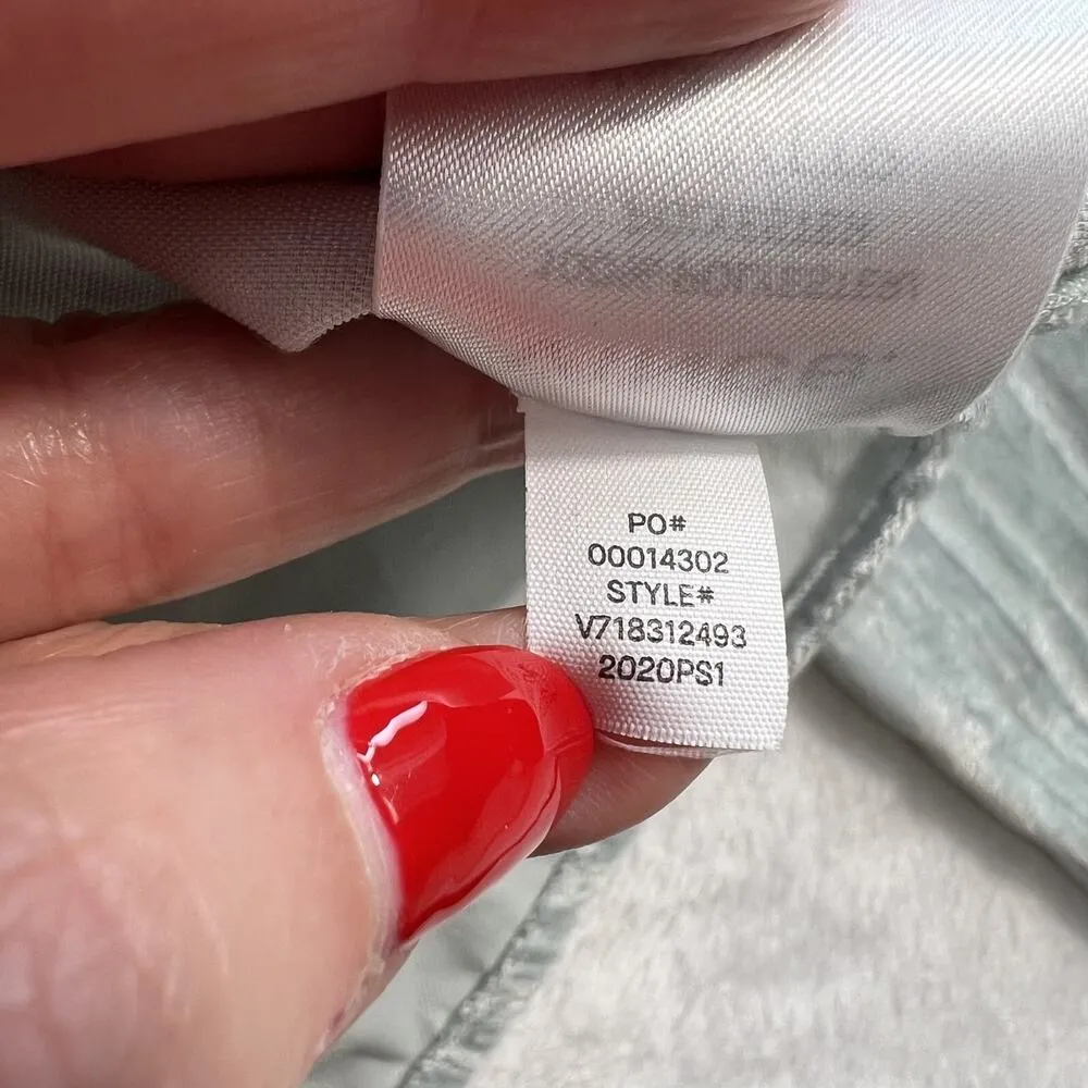 VINCE XXS Ruched Long Sleeve Textured Velvet Blouse Peplum Top Pale Sea Glass - Image 11