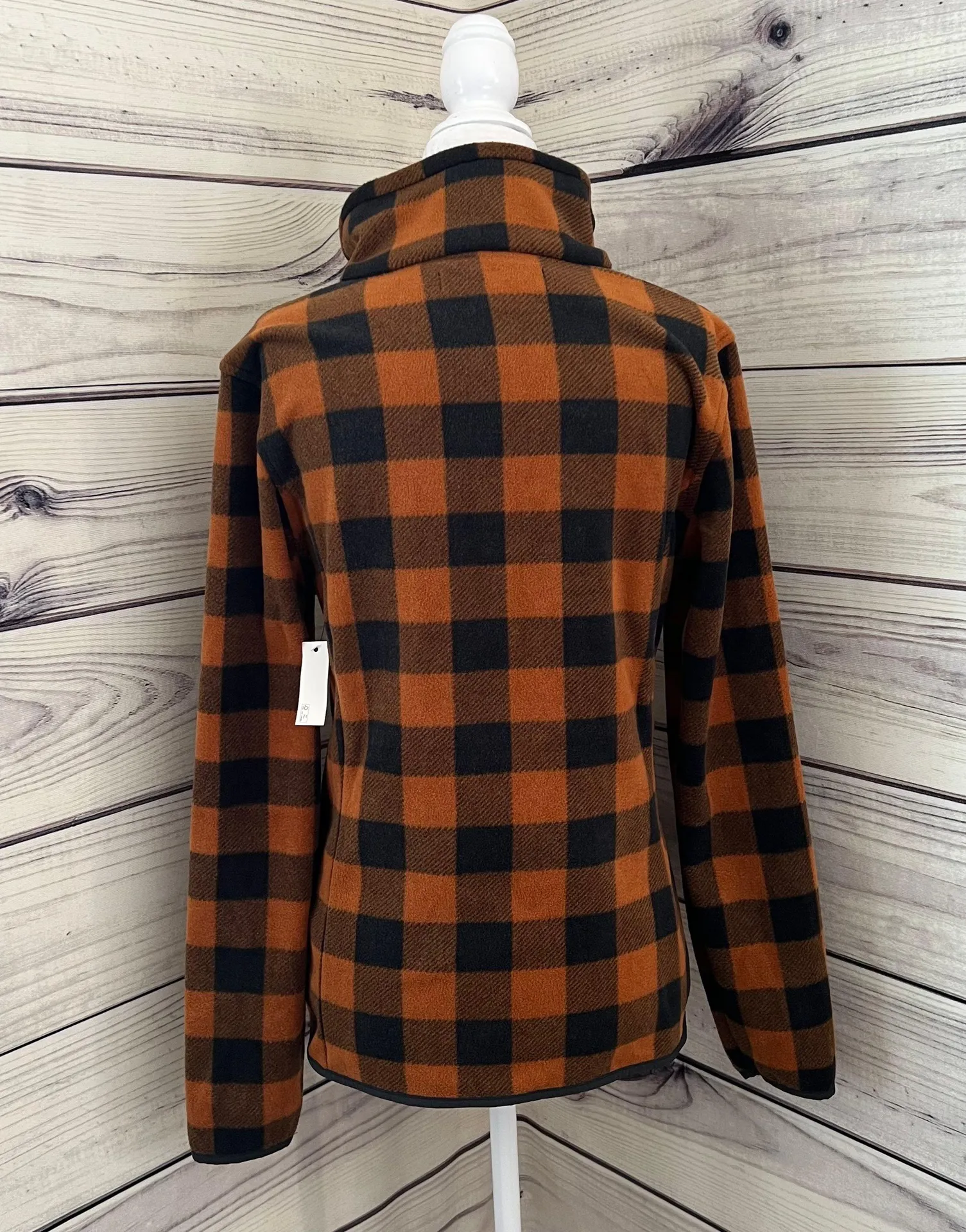 Fall Orange & Black Plaid Full Zip Fleece Jacket - Image 4