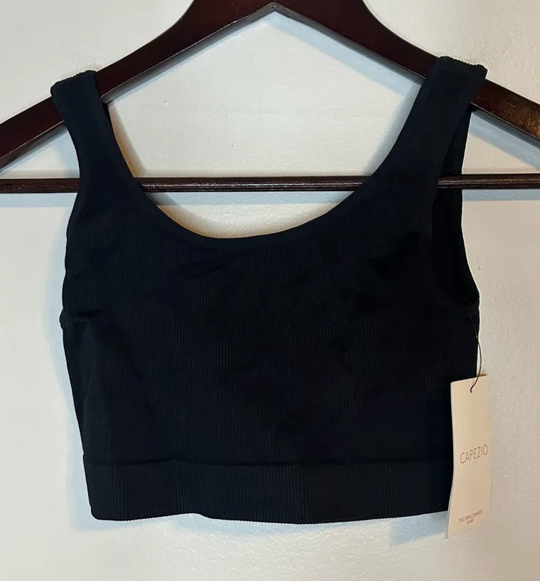 CAPEZIO Black Seamless Ribbed Bra Top Medium/Large Dance Activewear NWT Neutral - Image 1