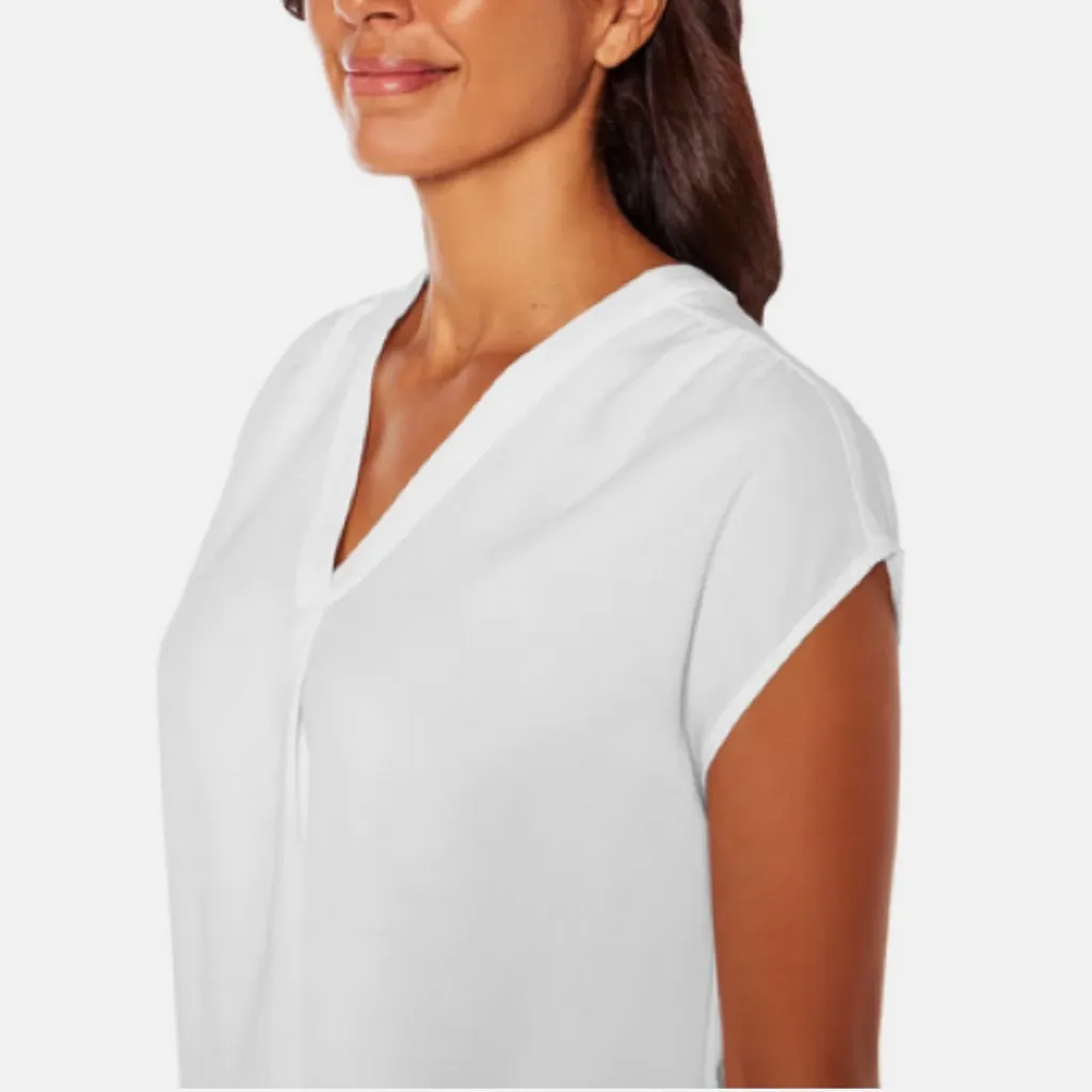Banana Republic Blouse Elegant White Women's M Top Cap Sleeve Pleated V Neck - Image 3