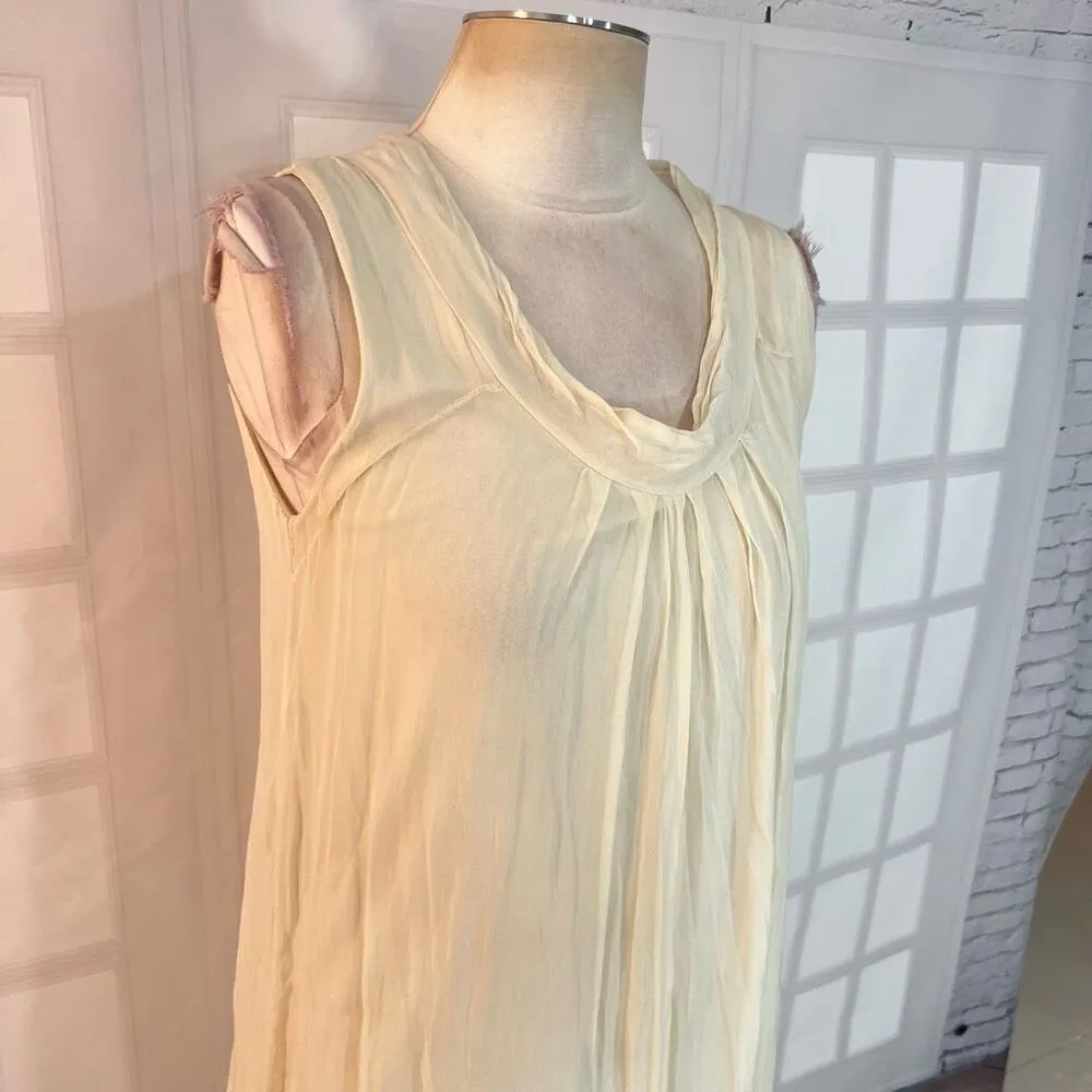 Baci Cream Silk Layered Sequin Lace Trim Pleated Sleeveless Dress Size Small - Image 2